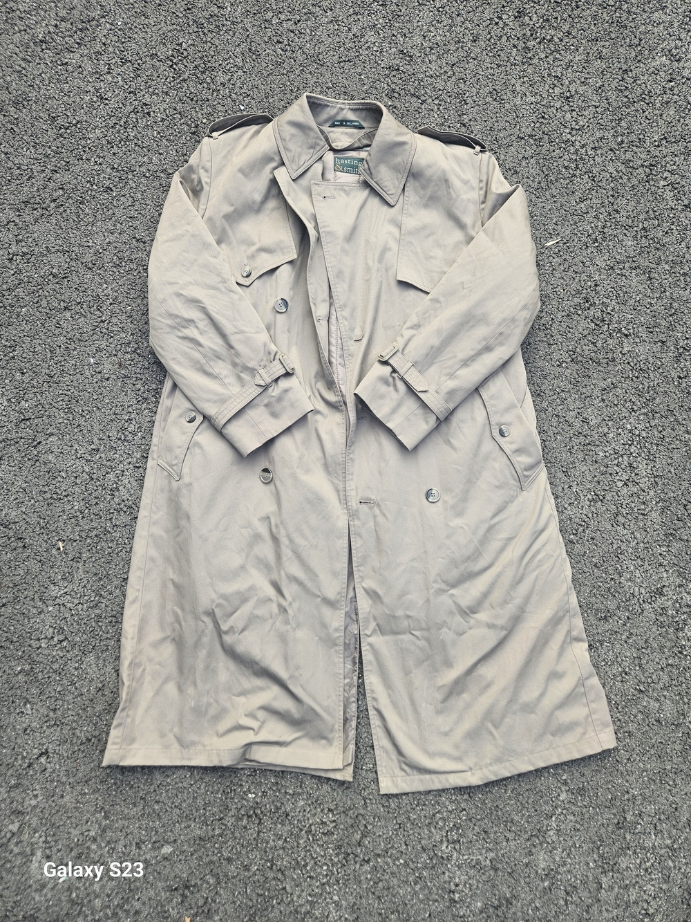 Hastings & Smith Trench Coat Mens 42 Regular Beige Belted Long Rain Coat Jacket